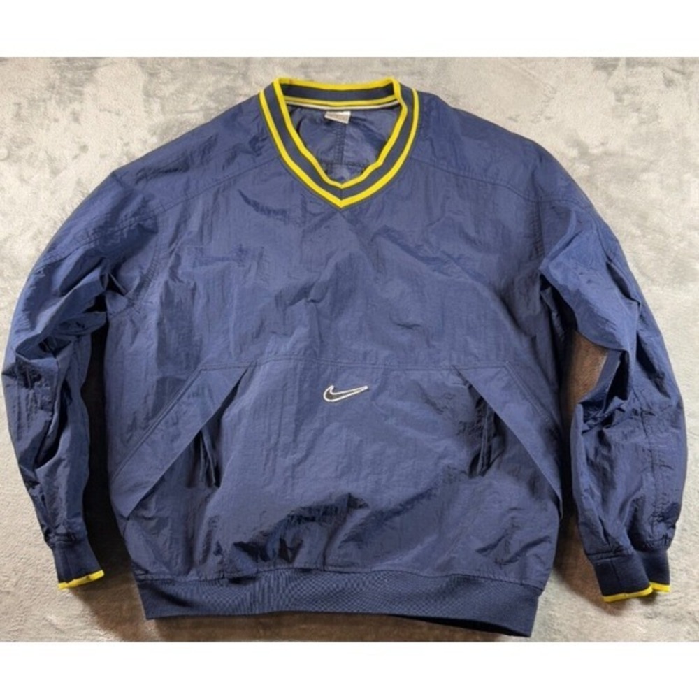 Vintage 1990s Nike L Navy Blue Pullover Nylon Windbreaker Jacket